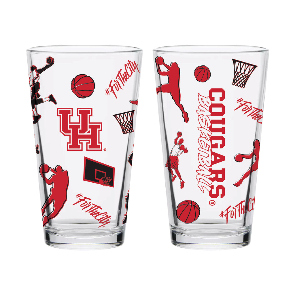 Set of 2 Houston Cougars Basketball Sketch 16oz Pints
