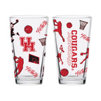 Set of 2 Houston Cougars Basketball Sketch 16oz Pints