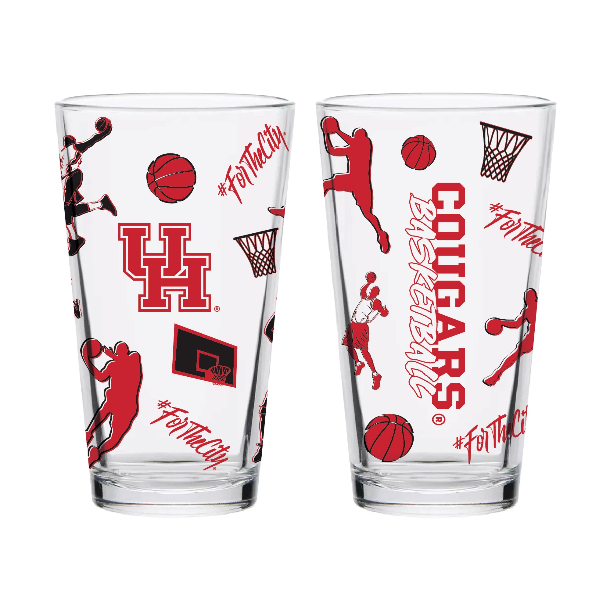 Set of 2 Houston Cougars Basketball Sketch 16oz Pints