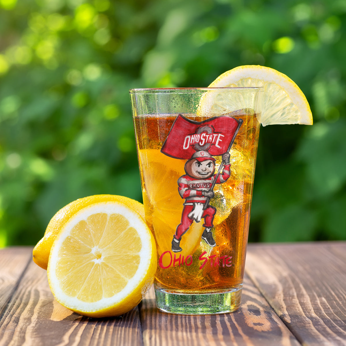 Set of 4 Ohio State Buckeyes Mascot by Laura Wilcox 16oz Pint Glasses