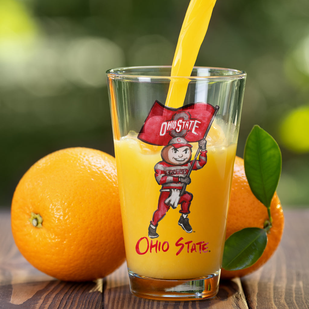 Set of 4 Ohio State Buckeyes Mascot by Laura Wilcox 16oz Pint Glasses