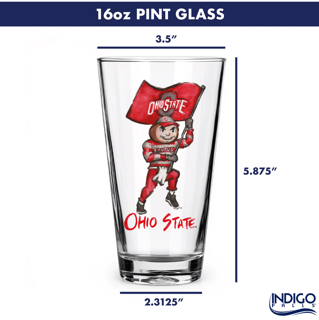 Set of 4 Ohio State Buckeyes Mascot by Laura Wilcox 16oz Pint Glasses