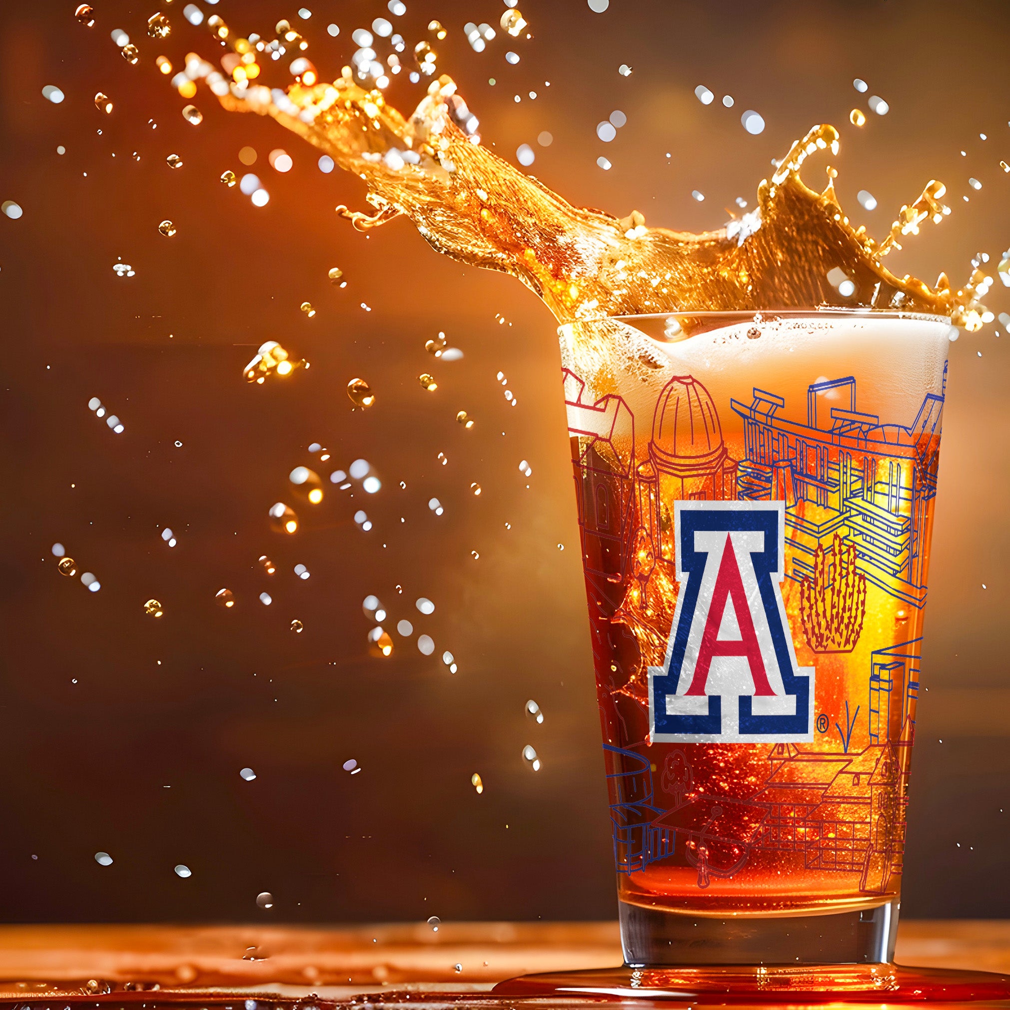 Set of 2 Arizona Wildcats Campus Line Art 16oz Pints