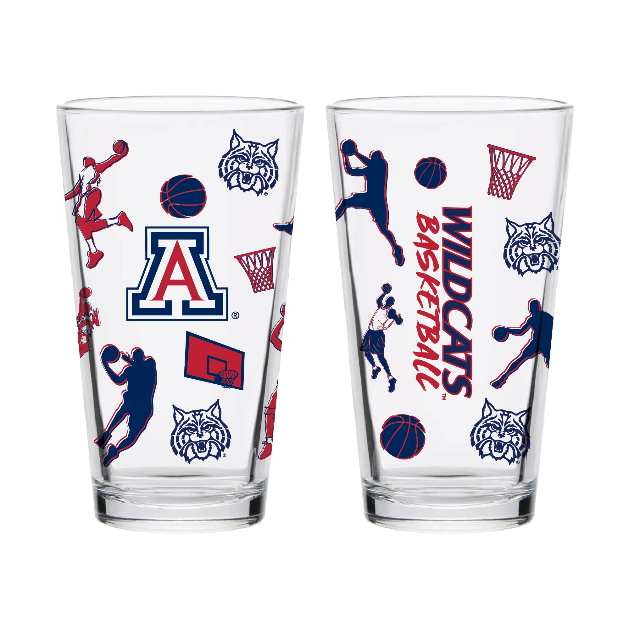 Set of 2 Arizona Wildcats Basketball Sketch 16oz Pints