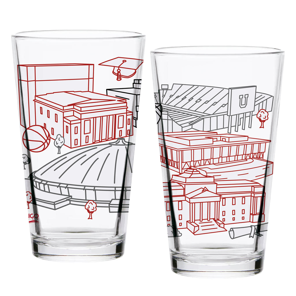 Set of 2 Utah Utes Campus Line Art 16oz Pints