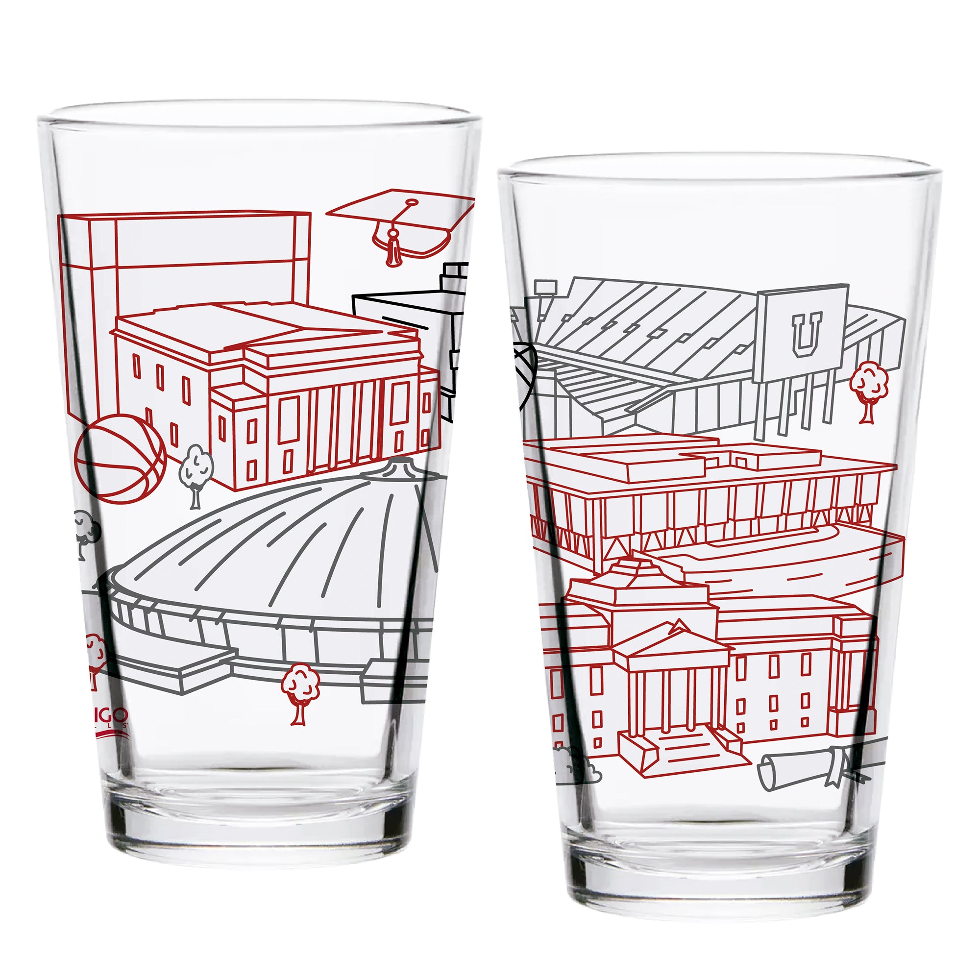 Set of 2 Utah Utes Campus Line Art 16oz Pints