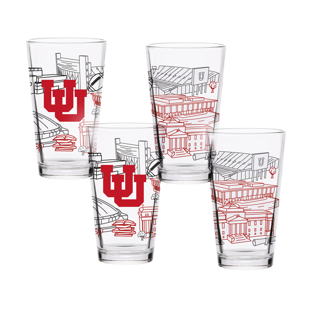 Set of 4 Utah Utes Campus Line Art 16oz Pints