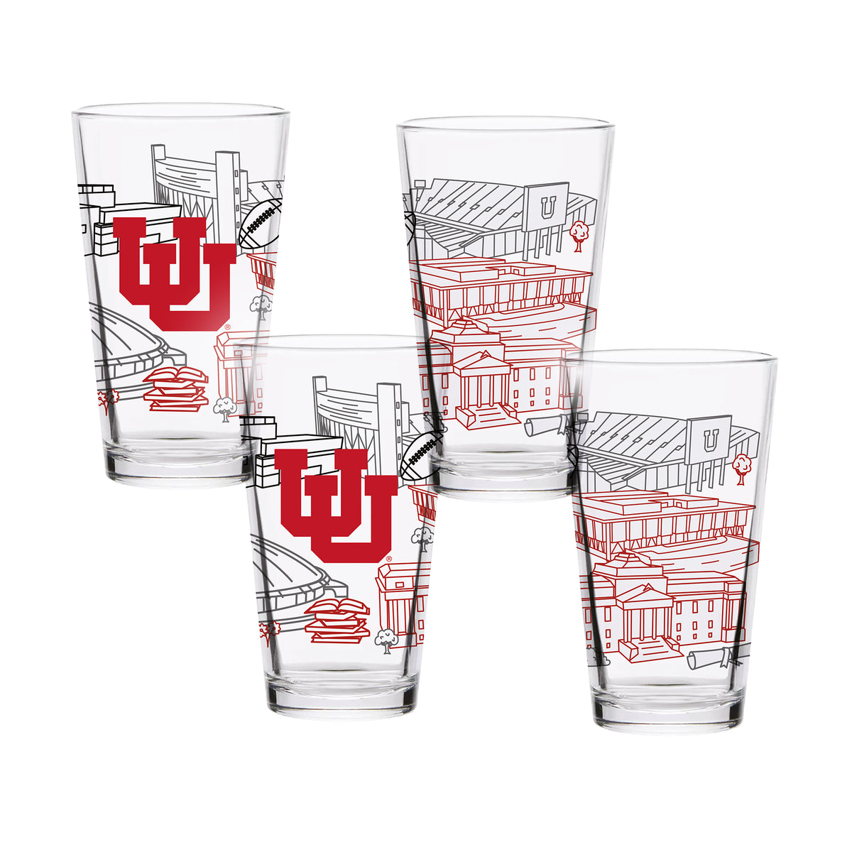 Set of 4 Utah Utes Campus Line Art 16oz Pints