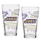 Set of 2 James Madison Dukes Campus Line Art 16oz Pints