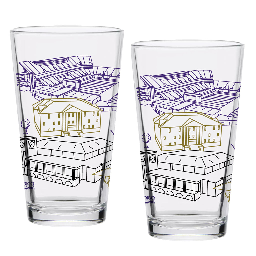 Set of 2 James Madison Dukes Campus Line Art 16oz Pints
