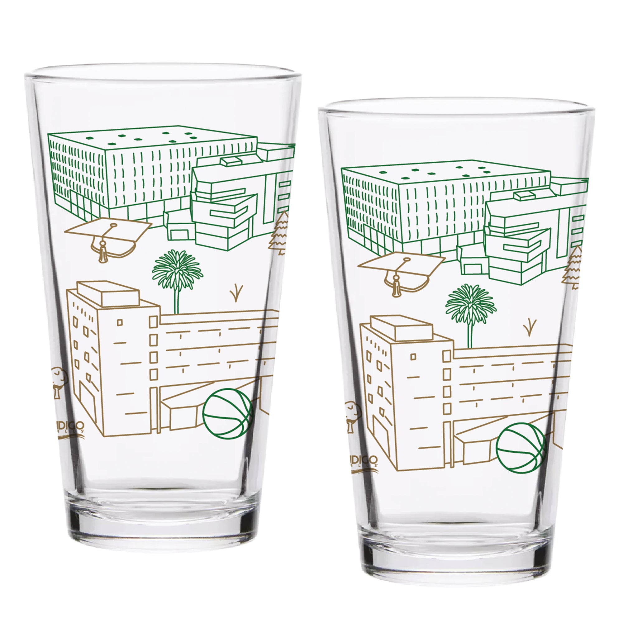 Set of 2 Cal Poly Mustangs Campus Line Art 16oz Pints
