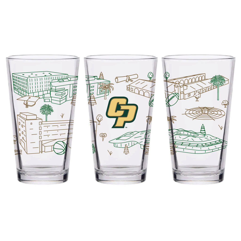 Set of 2 Cal Poly Mustangs Campus Line Art 16oz Pints