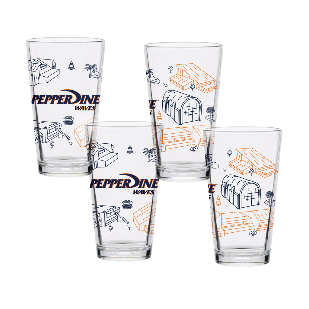Set of 4 Pepperdine Waves Campus Line Art 24oz Tritan Tumblers