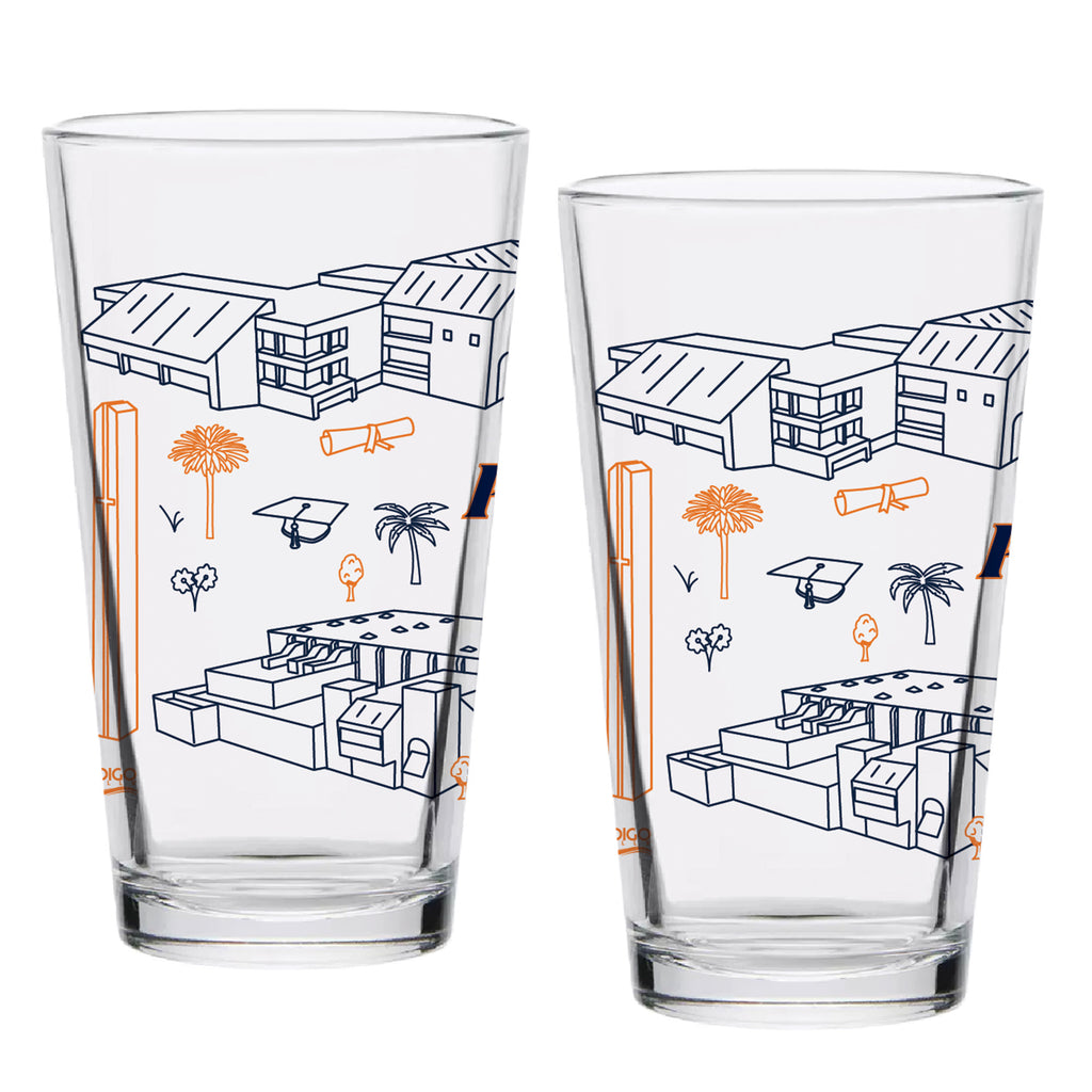Set of 2 Pepperdine Waves Campus Line Art 16oz Pints