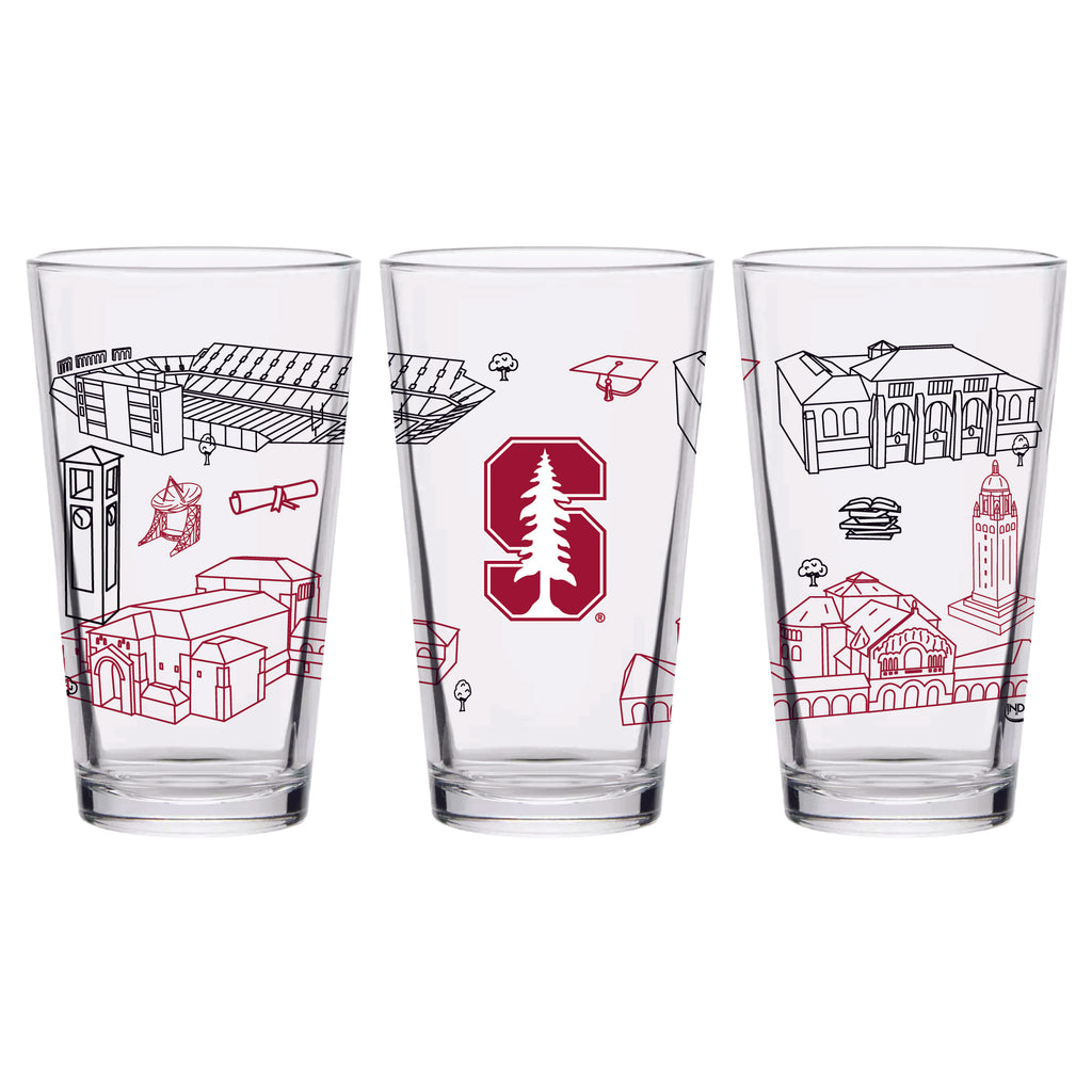 Set of 2 Stanford Cardinal Campus Line Art 16oz Pints