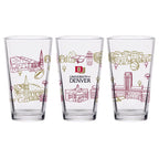 Set of 2 Denver Pioneers Campus Line Art 16oz Pints