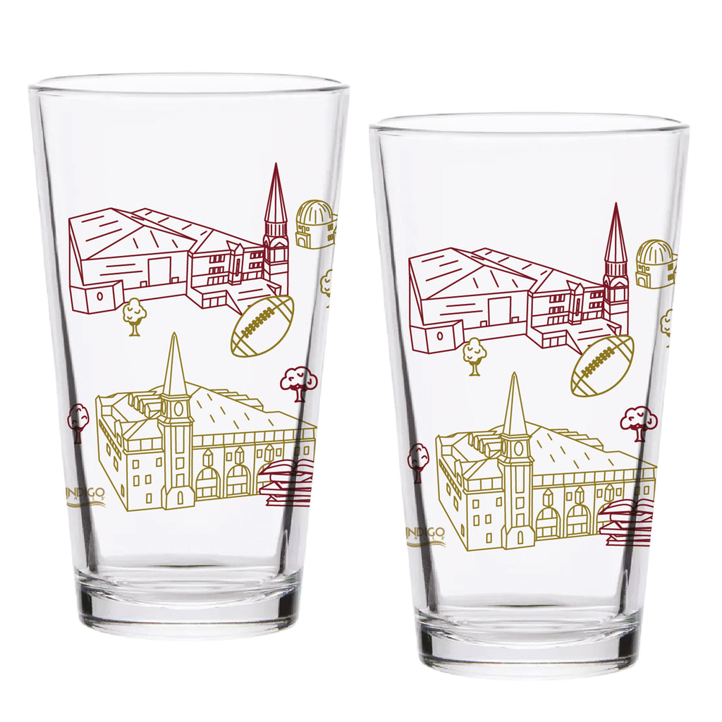 Set of 2 Denver Pioneers Campus Line Art 16oz Pints
