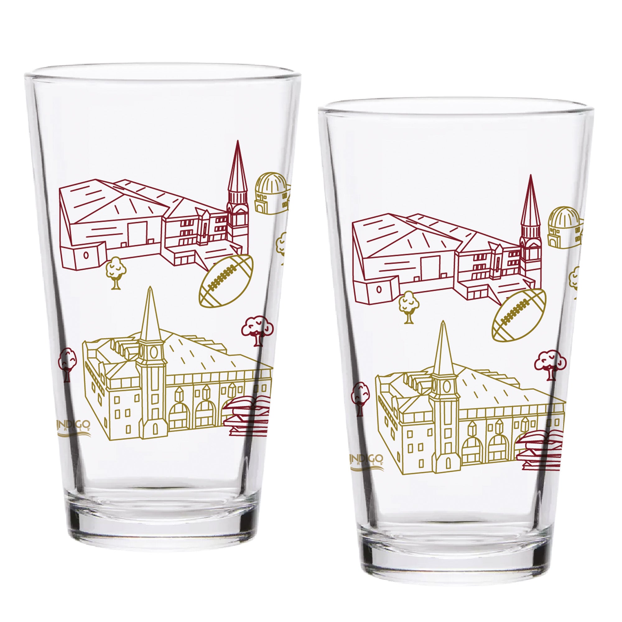 Set of 2 Denver Pioneers Campus Line Art 16oz Pints