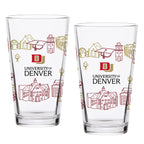 Set of 2 Denver Pioneers Campus Line Art 16oz Pints