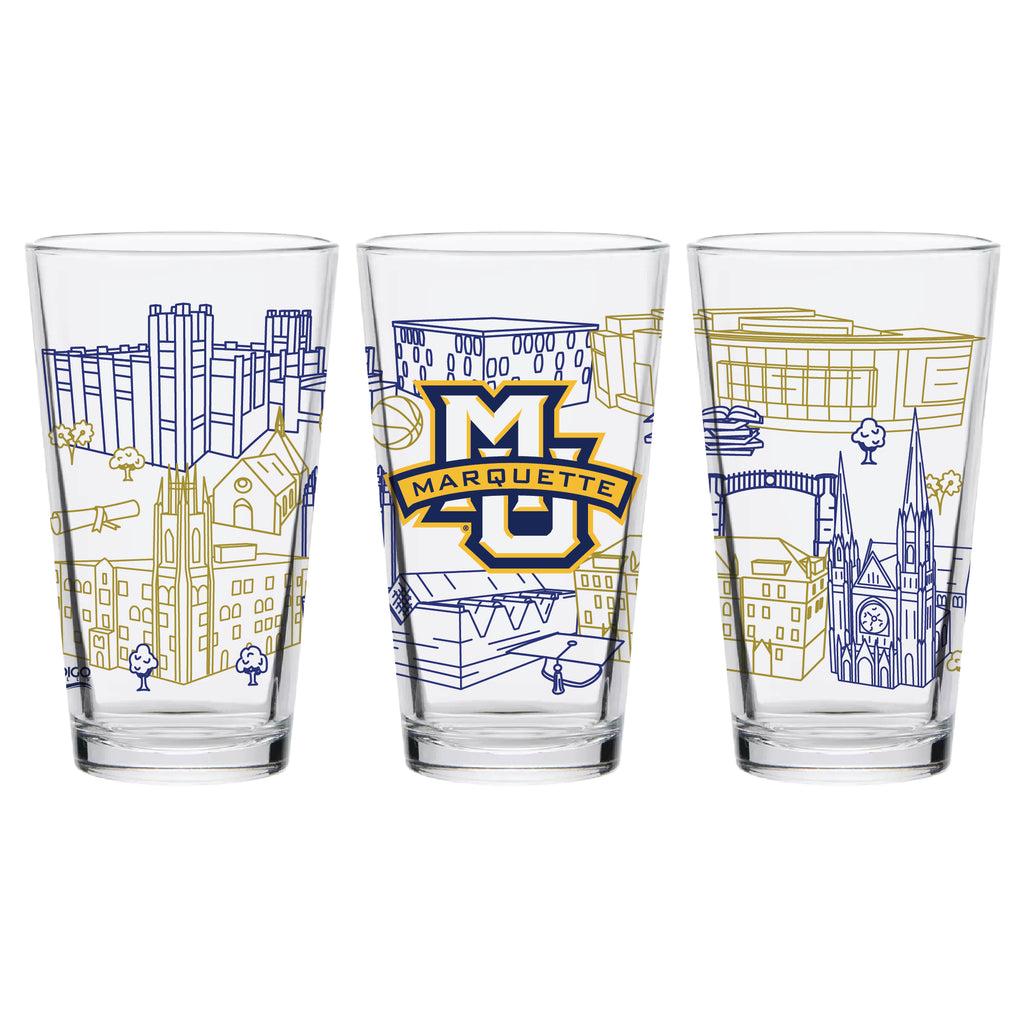 Set of 2 Marquette Golden Eagles Campus Line Art 16oz Pints