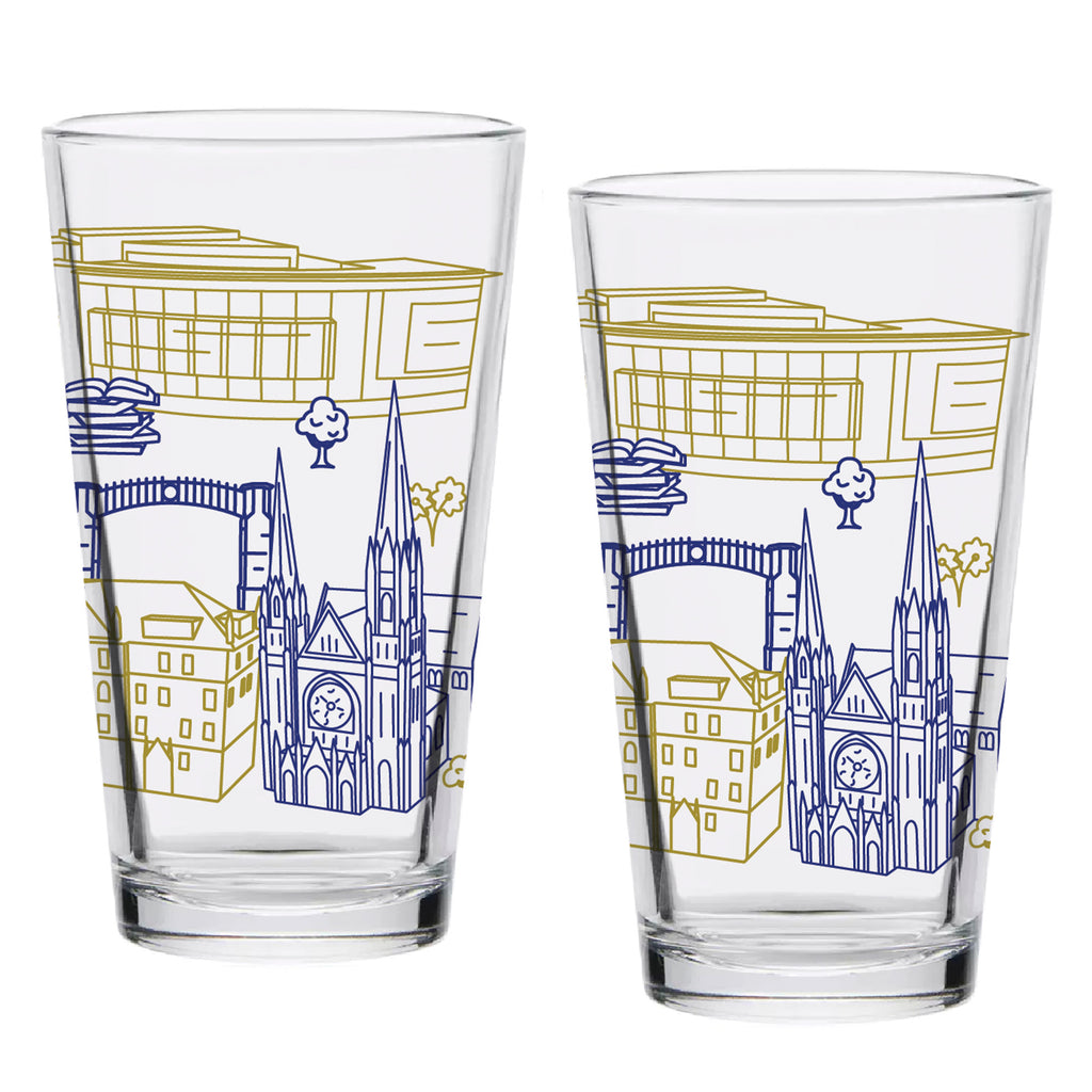 Set of 2 Marquette Golden Eagles Campus Line Art 16oz Pints