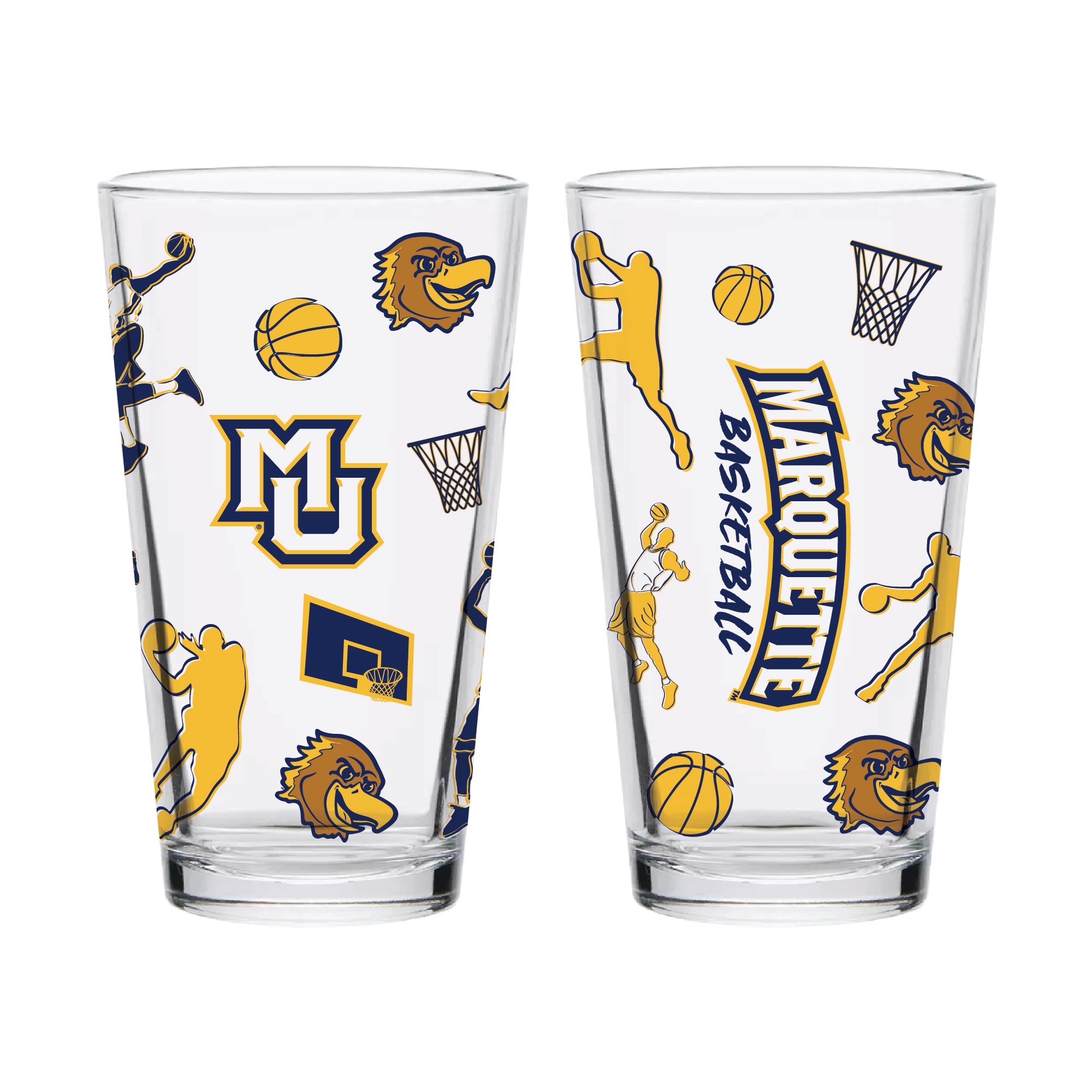 Set of 2 Marquette Golden Eagles Basketball Sketch 16oz Pints