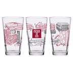Set of 2 Temple Owls Campus Line Art 16oz Pints