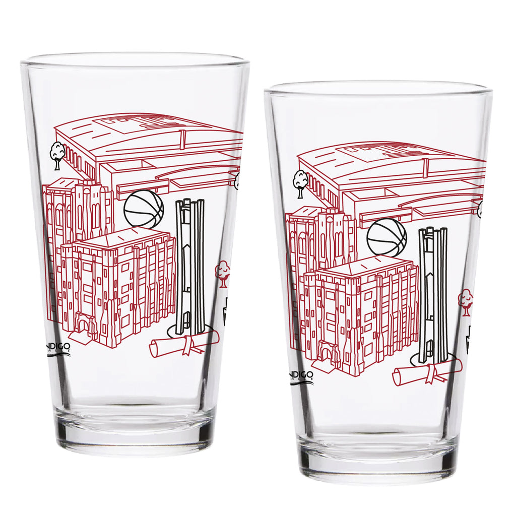 Set of 2 Temple Owls Campus Line Art 16oz Pints