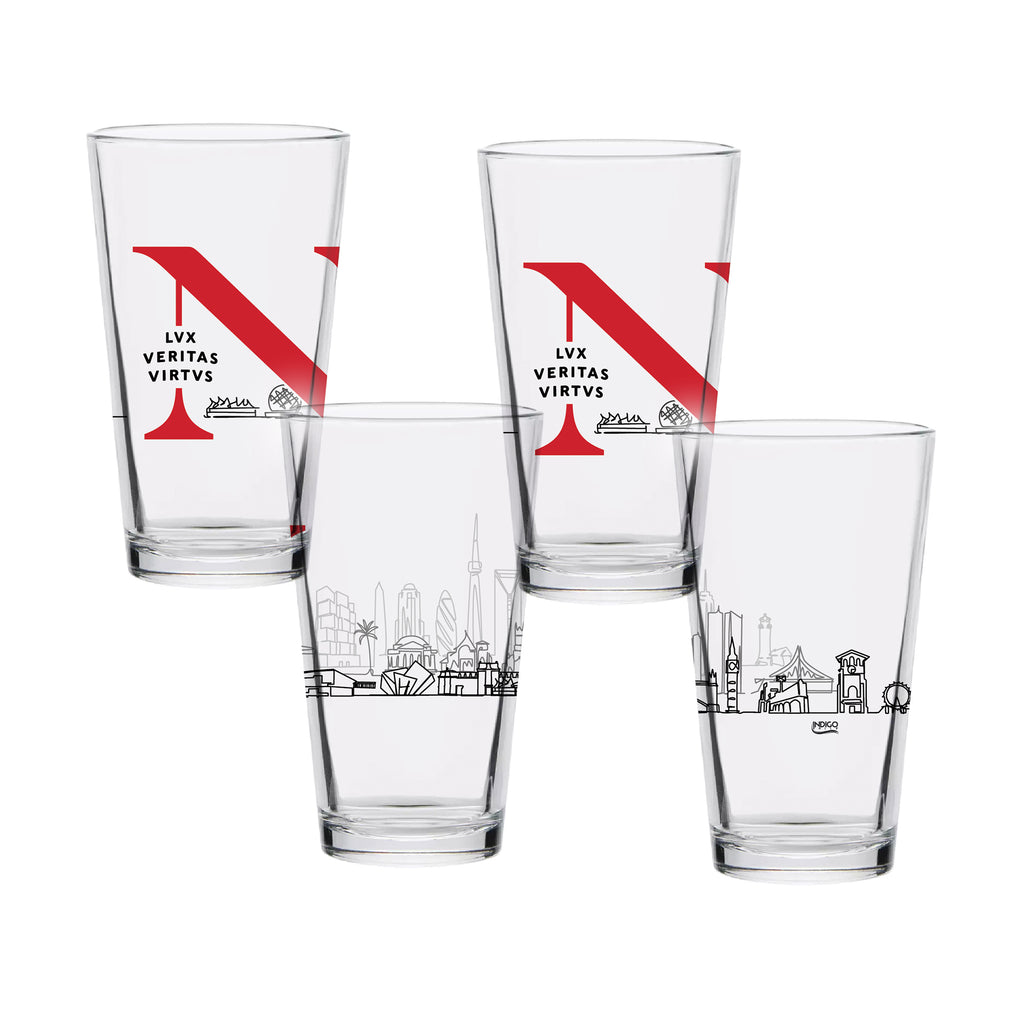 Set of 4 Northeastern Huskies Campus Line Art 16oz Pints