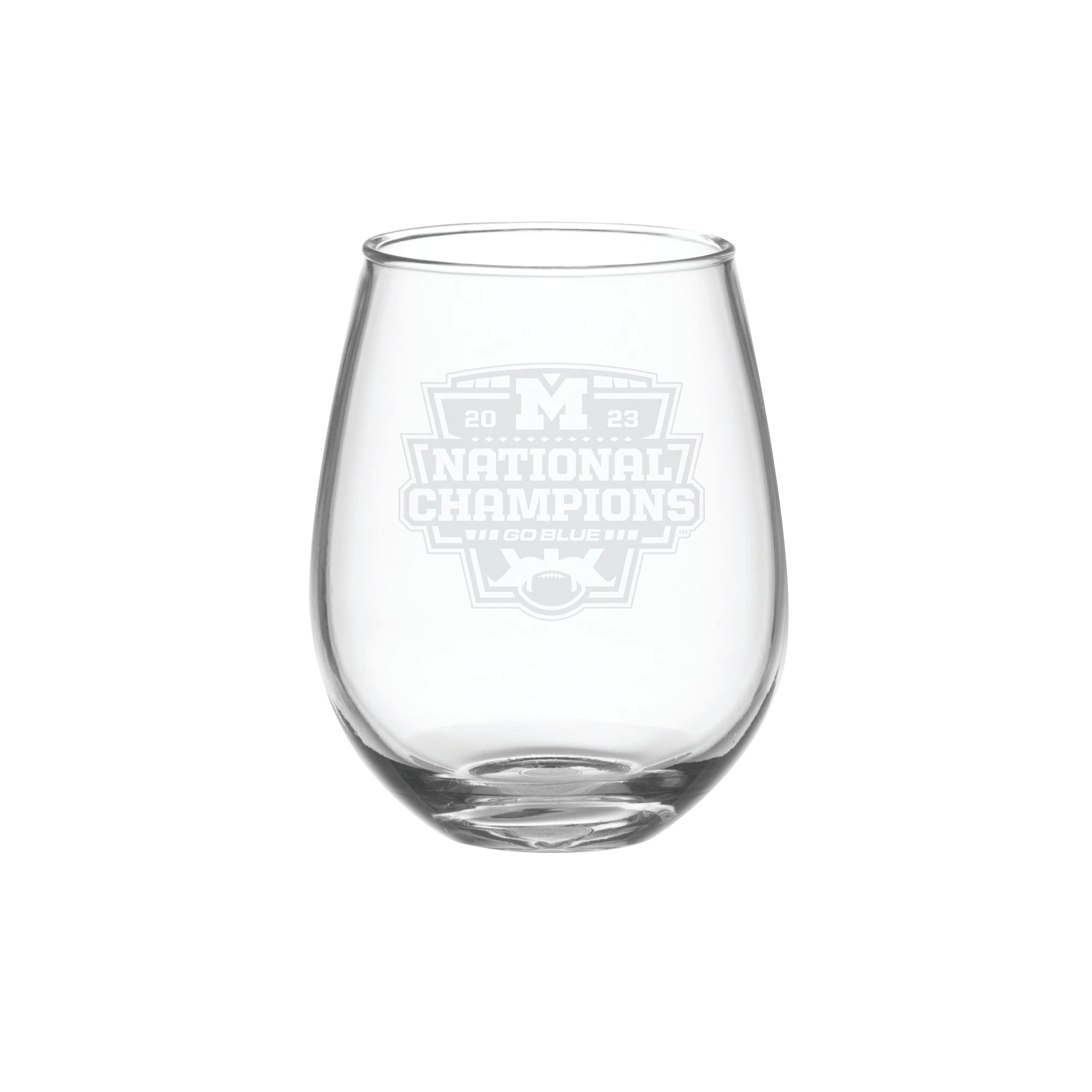 2023 FOOTBALL NATIONAL CHAMPIONS MICHIGAN 15oz ETCHED STEMLESS WINE