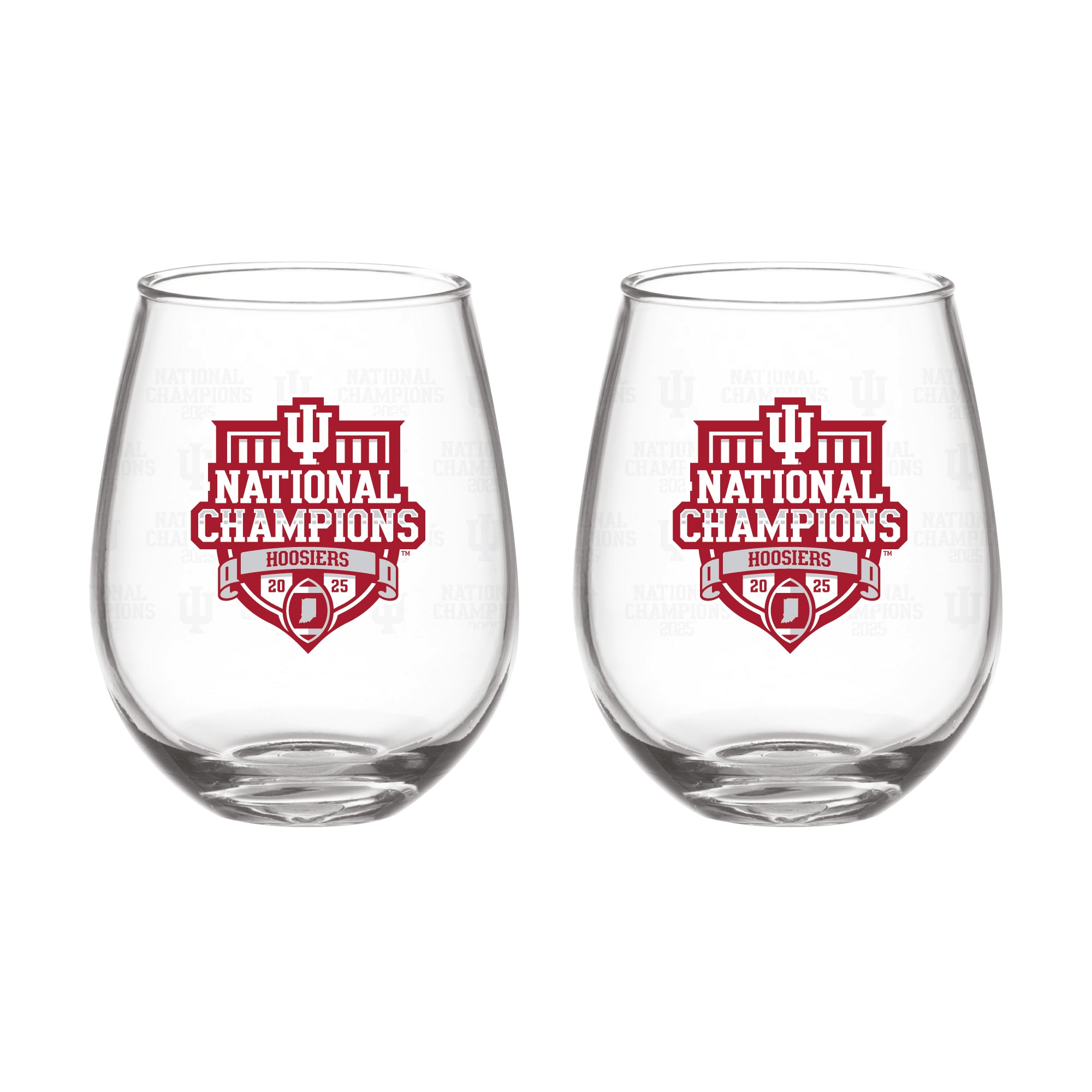 2025 CFP Football National Champions Indiana Hoosiers 2-Pack 15oz Stemless Glasses