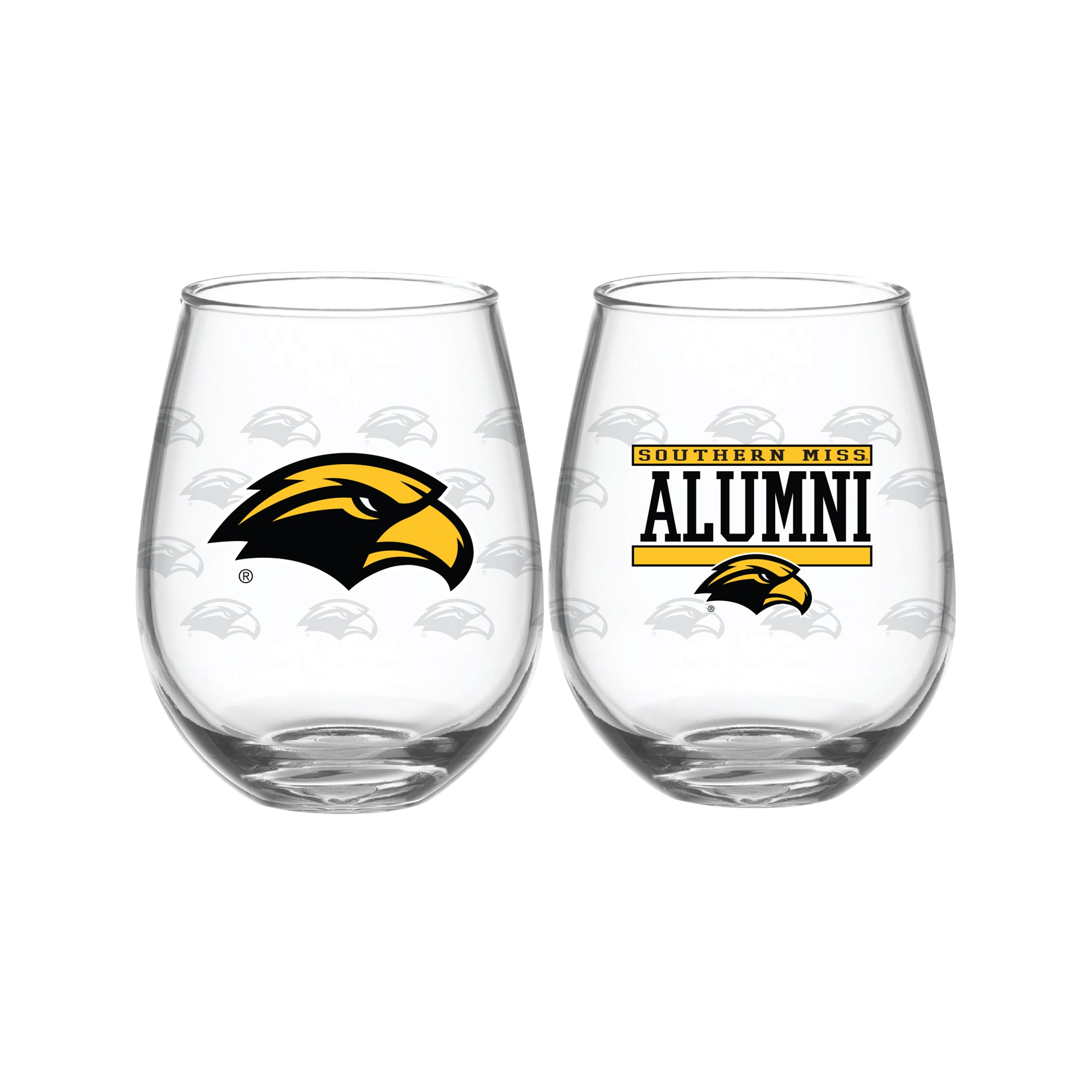 Set of 2 Southern Miss Golden Eagles Alumni 15oz Stemless