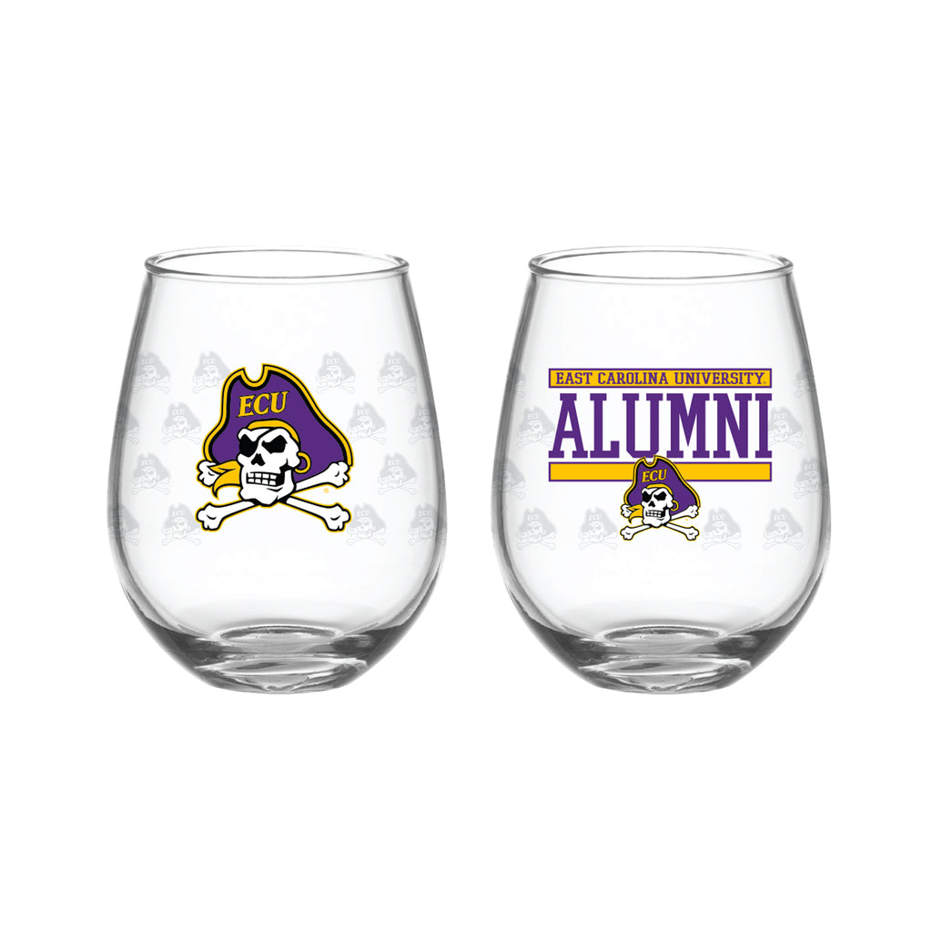 Set of 2 East Carolina Pirates Alumni 15oz Stemless
