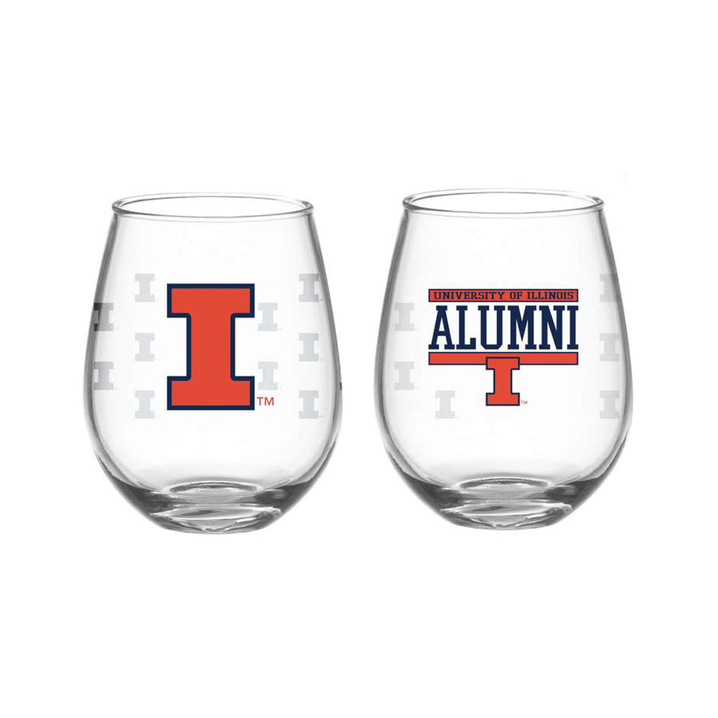 Set of 2 Illinois Fighting Illini Alumni 15oz Stemless