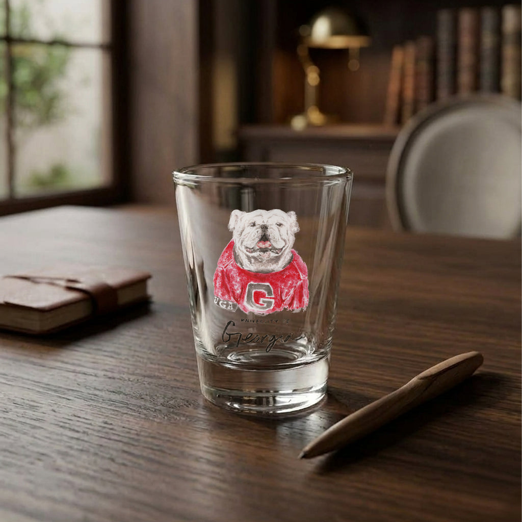 Set of 4 Georgia Bulldogs Mascot by Laura Wilcox 2oz Collector Shot Glasses
