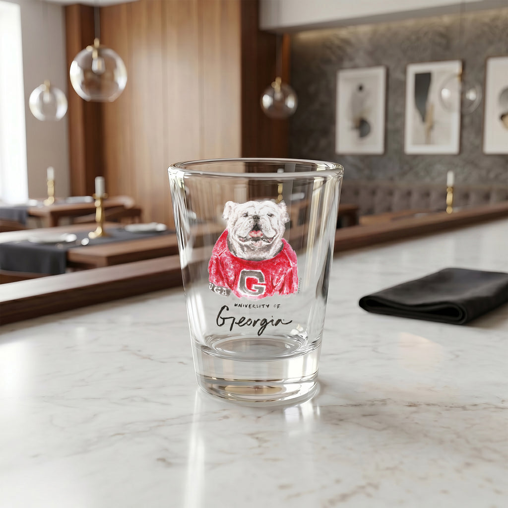 Set of 4 Georgia Bulldogs Mascot by Laura Wilcox 2oz Collector Shot Glasses