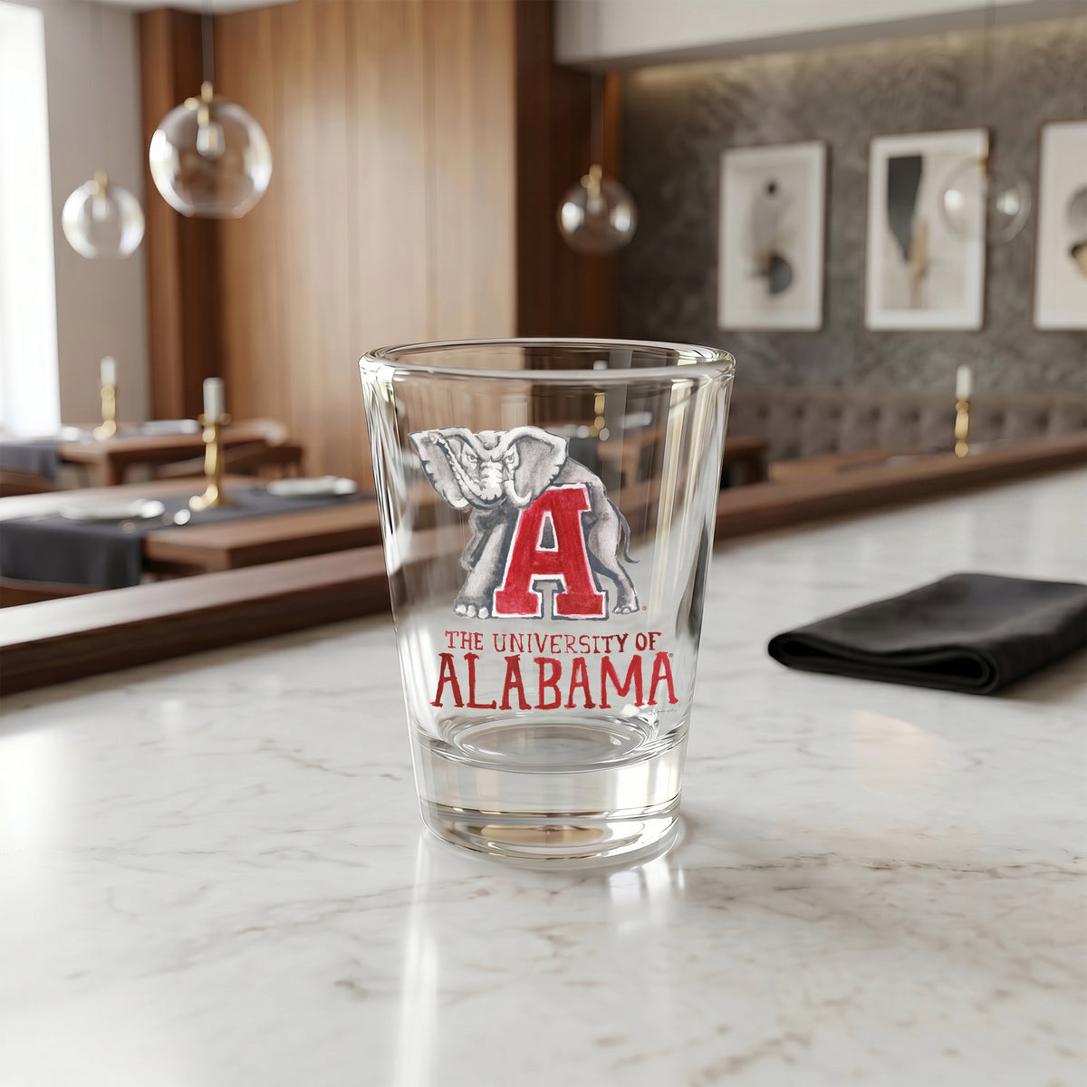 Set of 4 Alabama Crimson Tide Mascot by Laura Wilcox 2oz Collector Shot Glasses