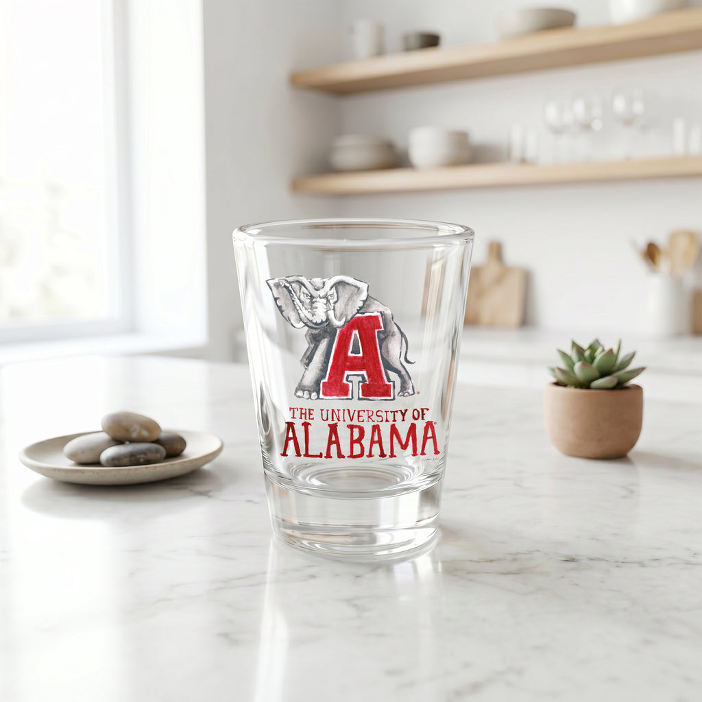 Set of 4 Alabama Crimson Tide Mascot by Laura Wilcox 2oz Collector Shot Glasses