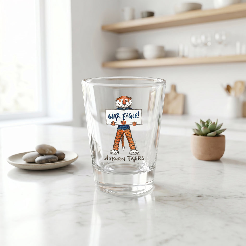 Set of 4 Auburn Tigers Mascot by Laura Wilcox 2oz Collector Shot Glasses