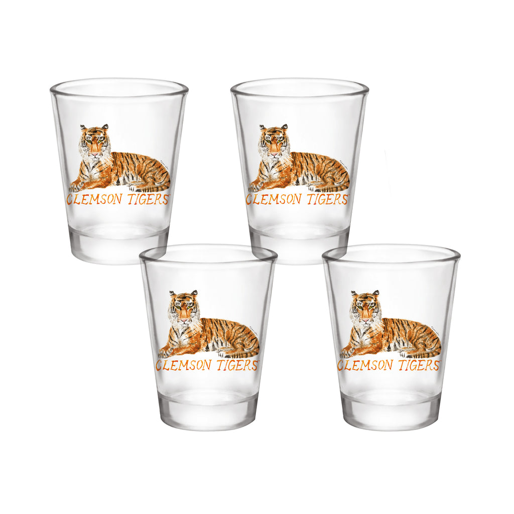 Set of 4 Clemson Tigers Mascot by Laura Wilcox 2oz Collector Shot Glasses