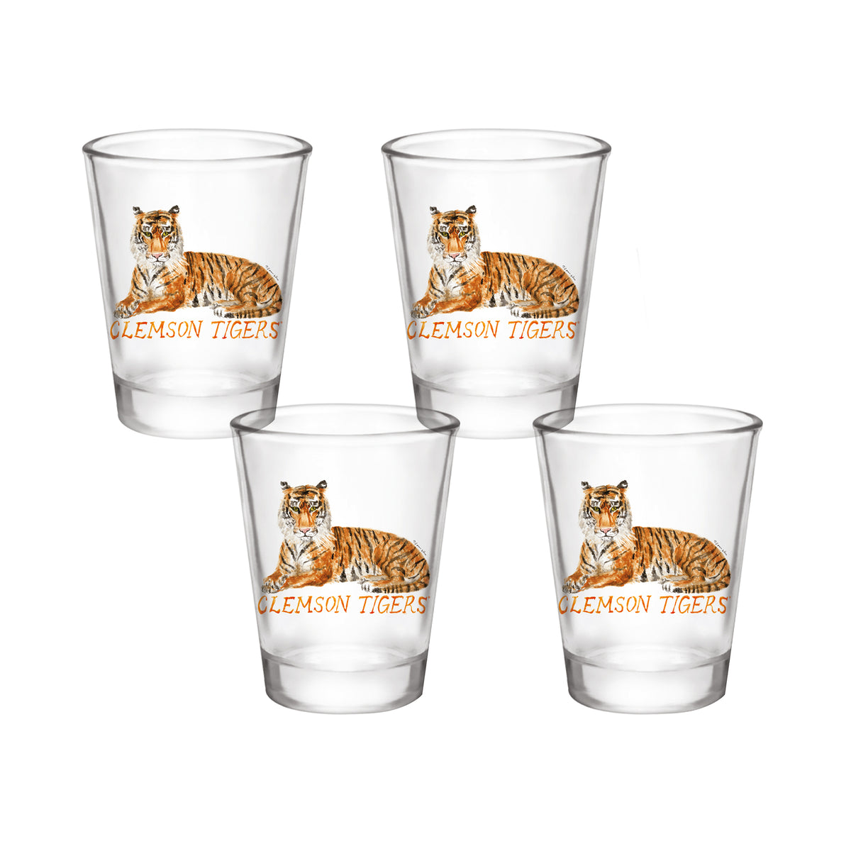 Set of 4 Clemson Tigers Mascot by Laura Wilcox 2oz Collector Shot Glasses