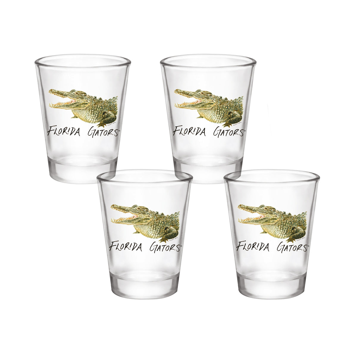 Set of 4 Florida Gators Mascot by Laura Wilcox 2oz Collector Shot Glasses