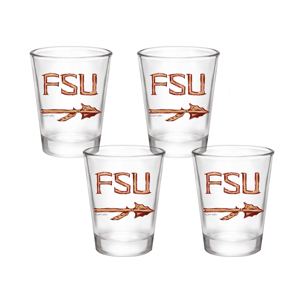 Set of 4 Florida State Seminoles Mascot by Laura Wilcox 2oz Collector Shot Glasses
