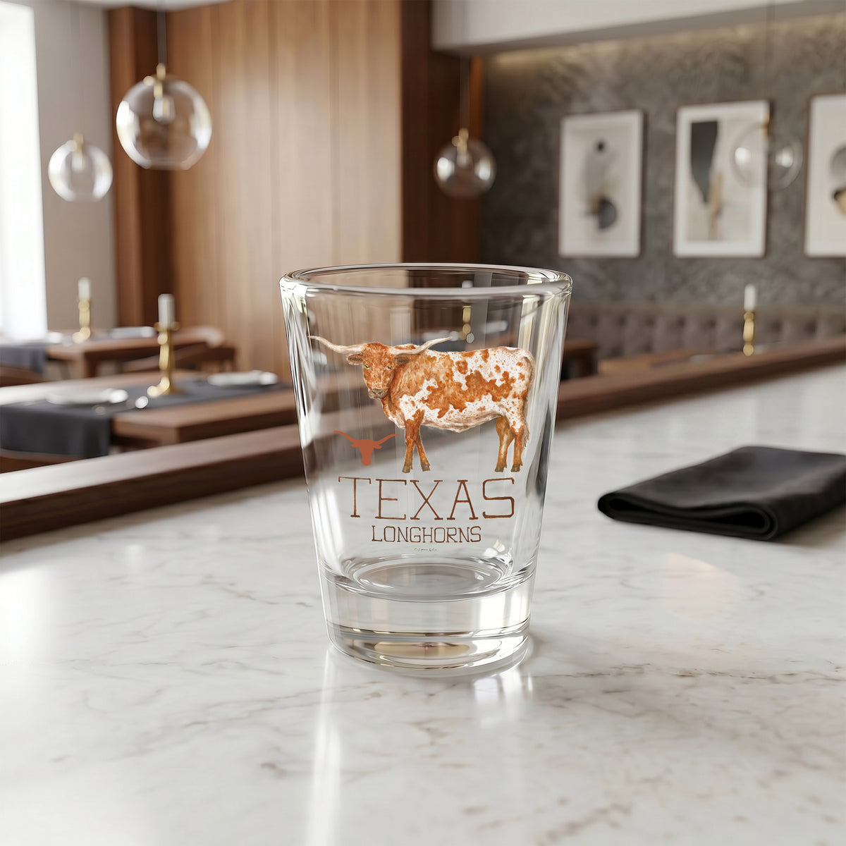 Set of 4 Texas Longhorns Mascot by Laura Wilcox 2oz Collector Shot Glasses