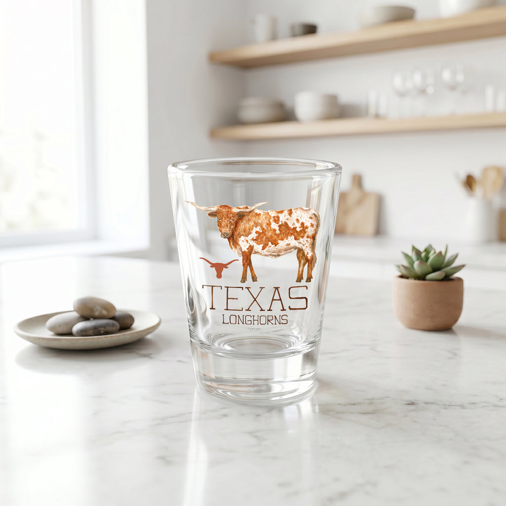 Set of 4 Texas Longhorns Mascot by Laura Wilcox 2oz Collector Shot Glasses