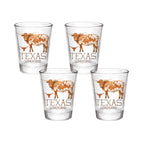 Set of 4 Texas Longhorns Mascot by Laura Wilcox 2oz Collector Shot Glasses
