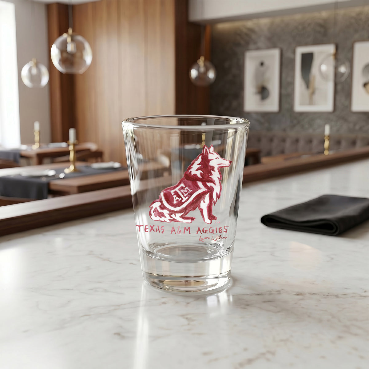 Set of 4 Texas A&M Aggies Mascot by Laura Wilcox 2oz Collector Shot Glasses