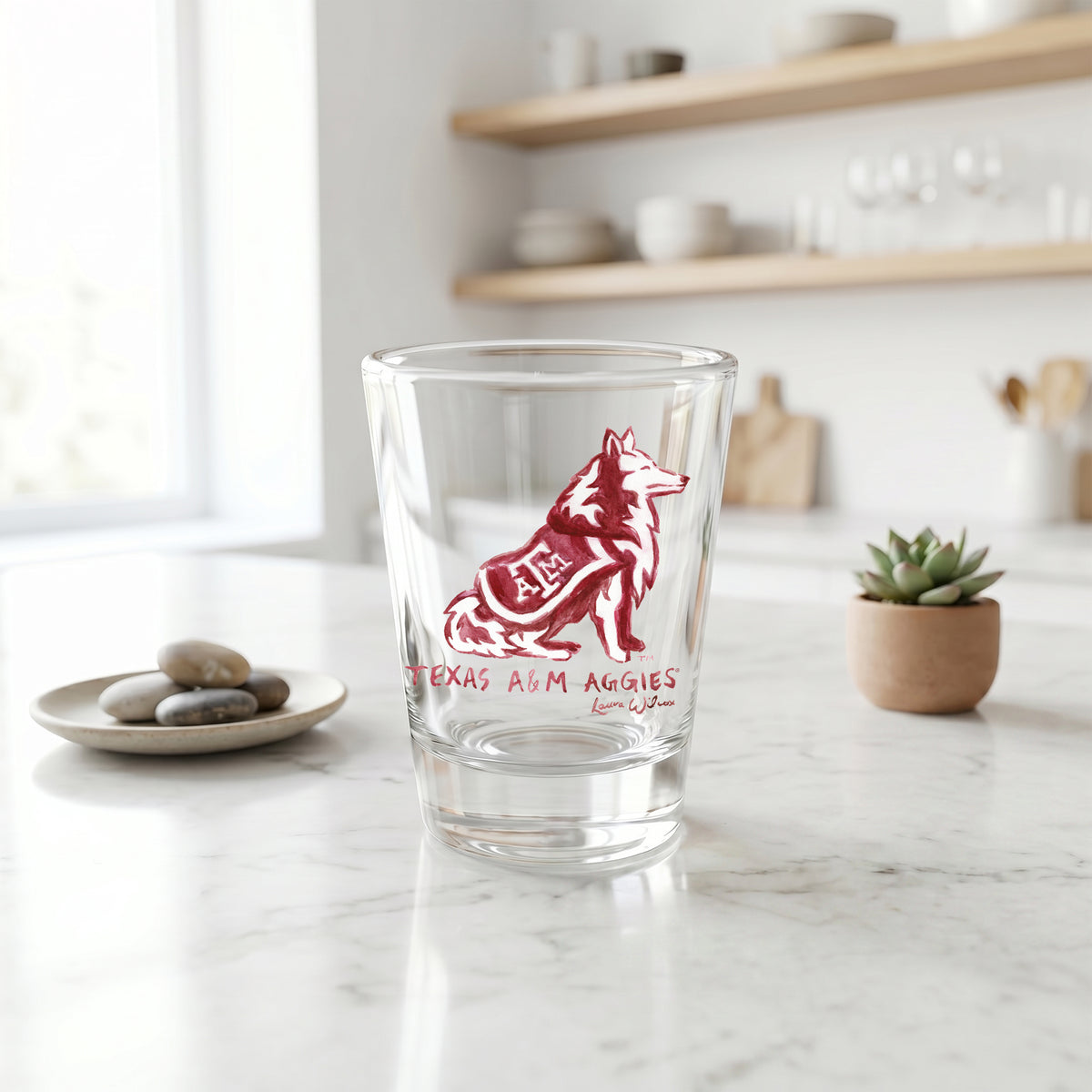 Set of 4 Texas A&M Aggies Mascot by Laura Wilcox 2oz Collector Shot Glasses