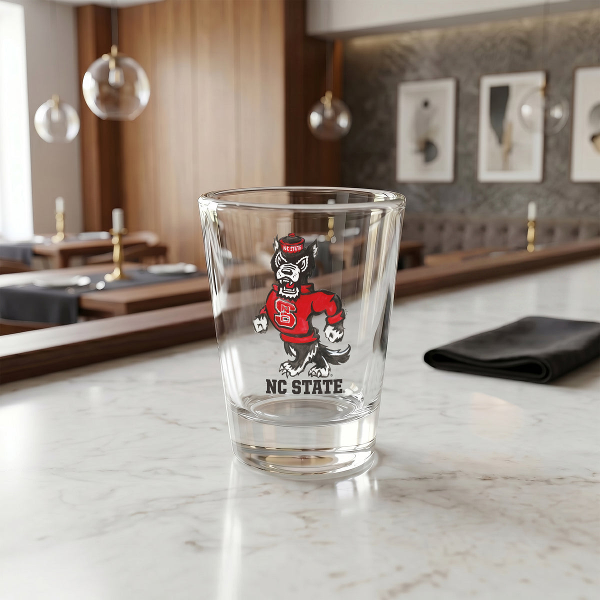 Set of 4 NC State Wolfpack Mascot by Laura Wilcox 2oz Collector Shot Glasses