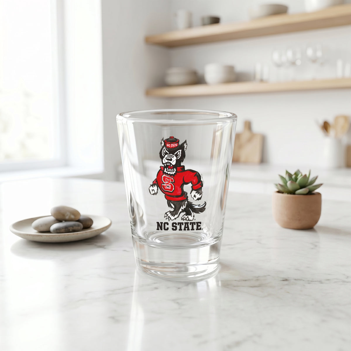 Set of 4 NC State Wolfpack Mascot by Laura Wilcox 2oz Collector Shot Glasses